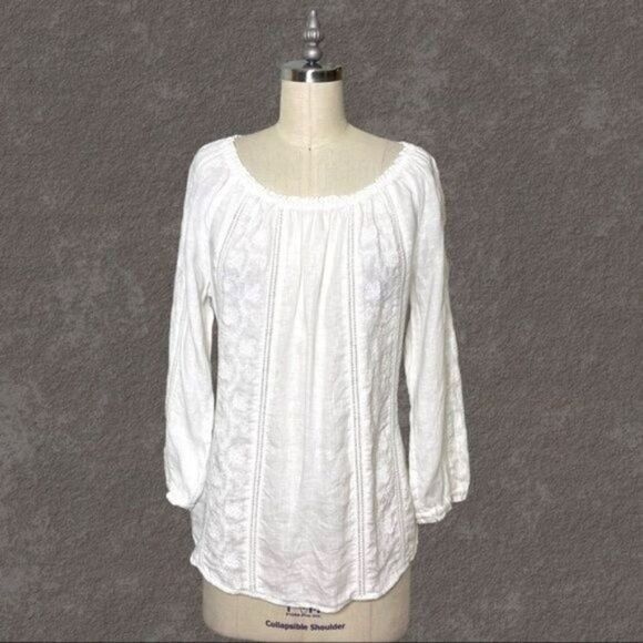 J. Jill Love Linen White Embroidered Peasant Top XS - Picture 2 of 11